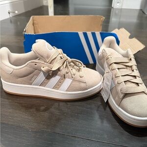 Adidas Tan Sneakers with White Soles